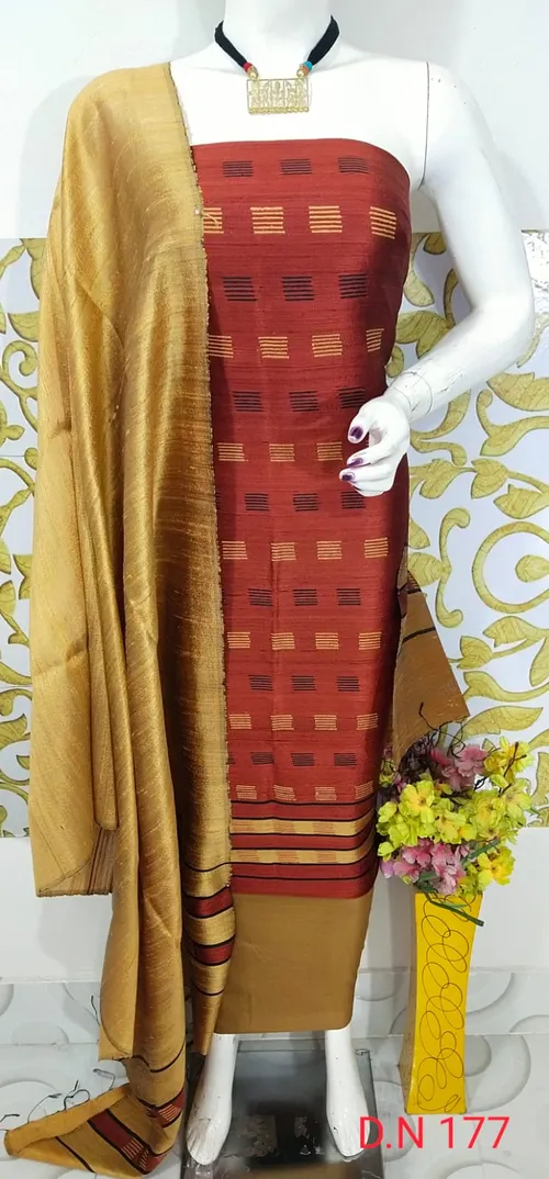 Traditional Tussar Dupion Silk Suit Material for Women